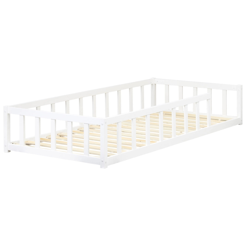 Letto singolo per bambini in legno bianco cameretta con telaio a doghe 90 x 200 cm