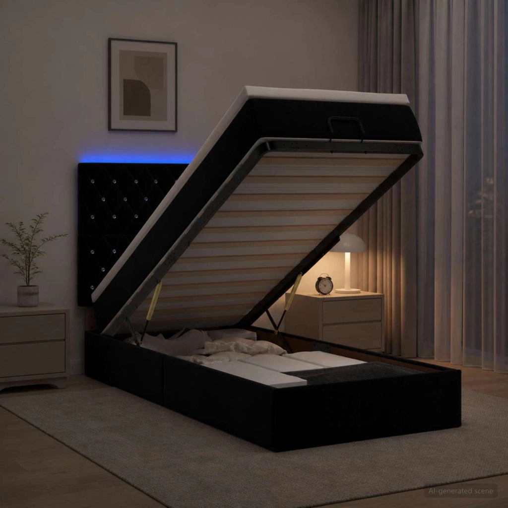 Letto Ottomano con Materasso e LED Nero 80 x 200 cm Velluto 3458195