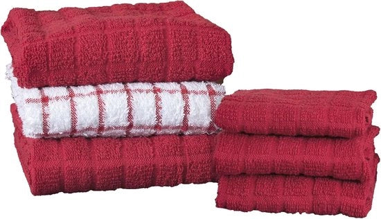 Set di 6 asciugamani di cucina in cotone - asciugamani da cucina - Rosso Paprika