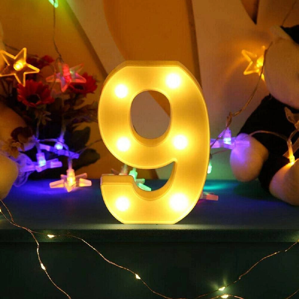 Trade Shop - Numero 9 Luminoso Bianco A Led Decoro Per Eventi Feste Luce Calda 3000k 16x3cm -