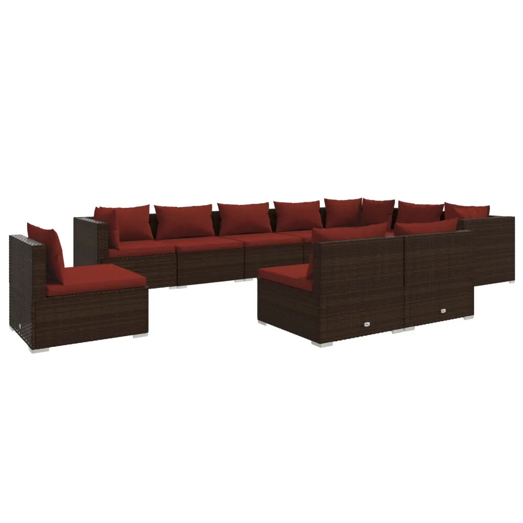 Set Divani da Giardino 10 pz con Cuscini in Polyrattan Marrone 3102595