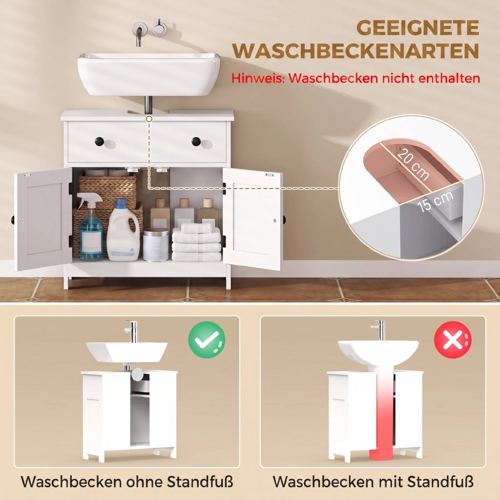Mobile sottolavabo moderno freestanding con cassetto e 2 ante soft-close, bianco