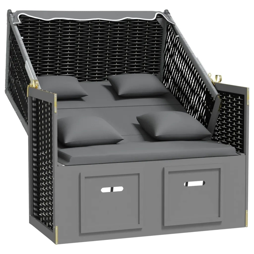 Strandkorb Cuscini Polyrattan e Legno Massello Antracite e Nero