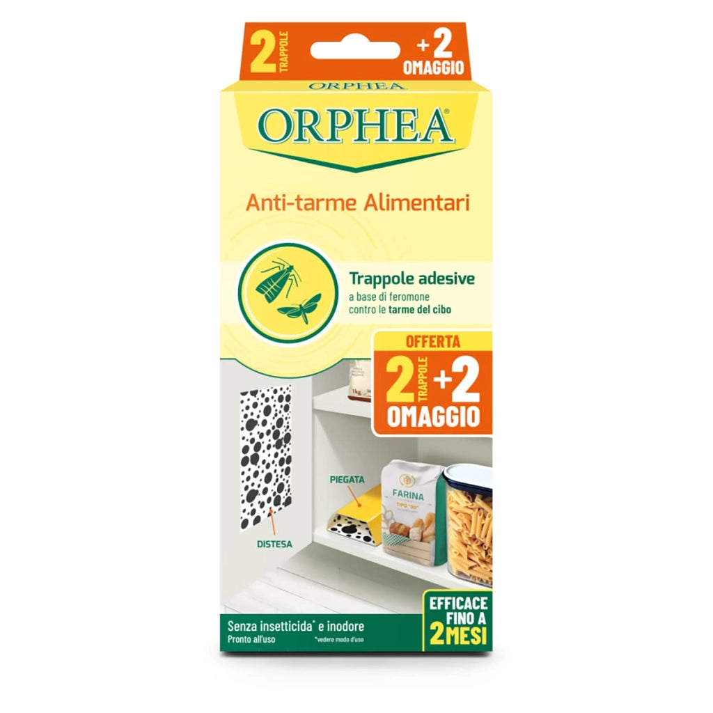 Trappole Adesive Antitarme Alimentari, a Base di Feromone, senza Insetticida e Inodore, Confezione da 2+2 Pezzi,Orphea