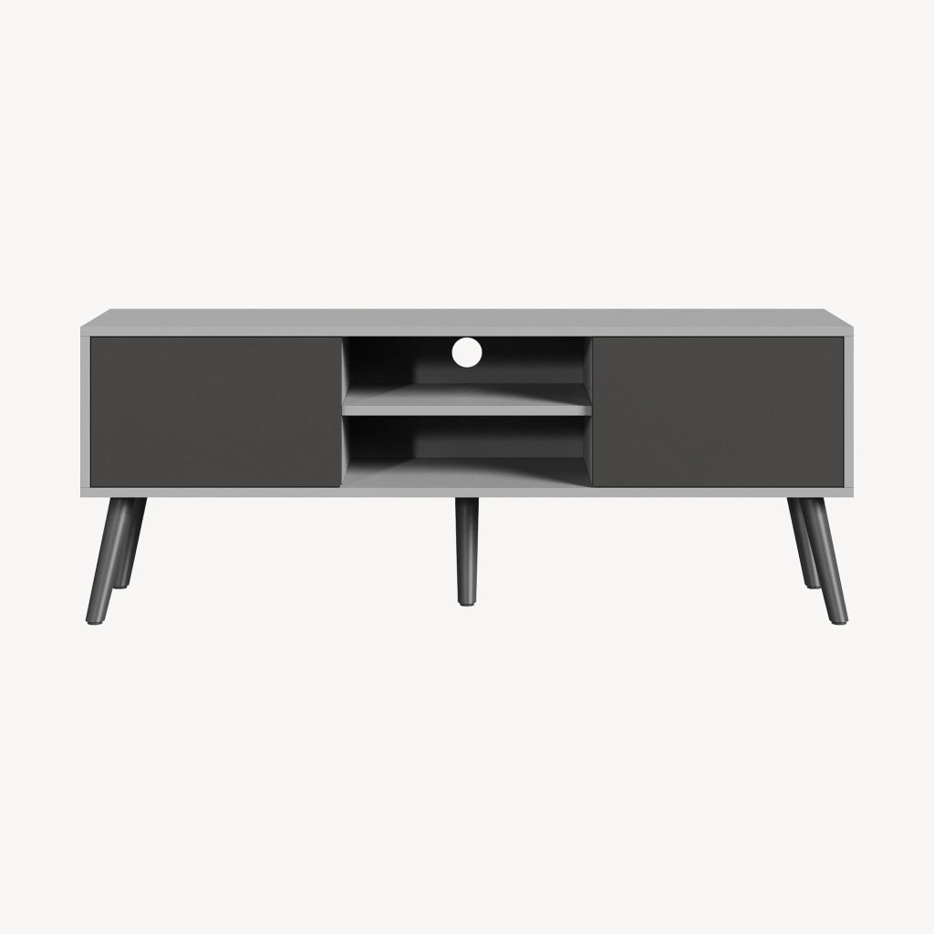 Mobile Porta TV Eskilstuna a 2 Ante e Ripiani 120 x 30 x 47 cm - Grigio Chiaro/Nero [en.casa]
