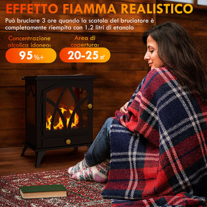 Camino a Bioetanolo da Pavimento 45x28x54 cm Bruciatore 1,2L Nero