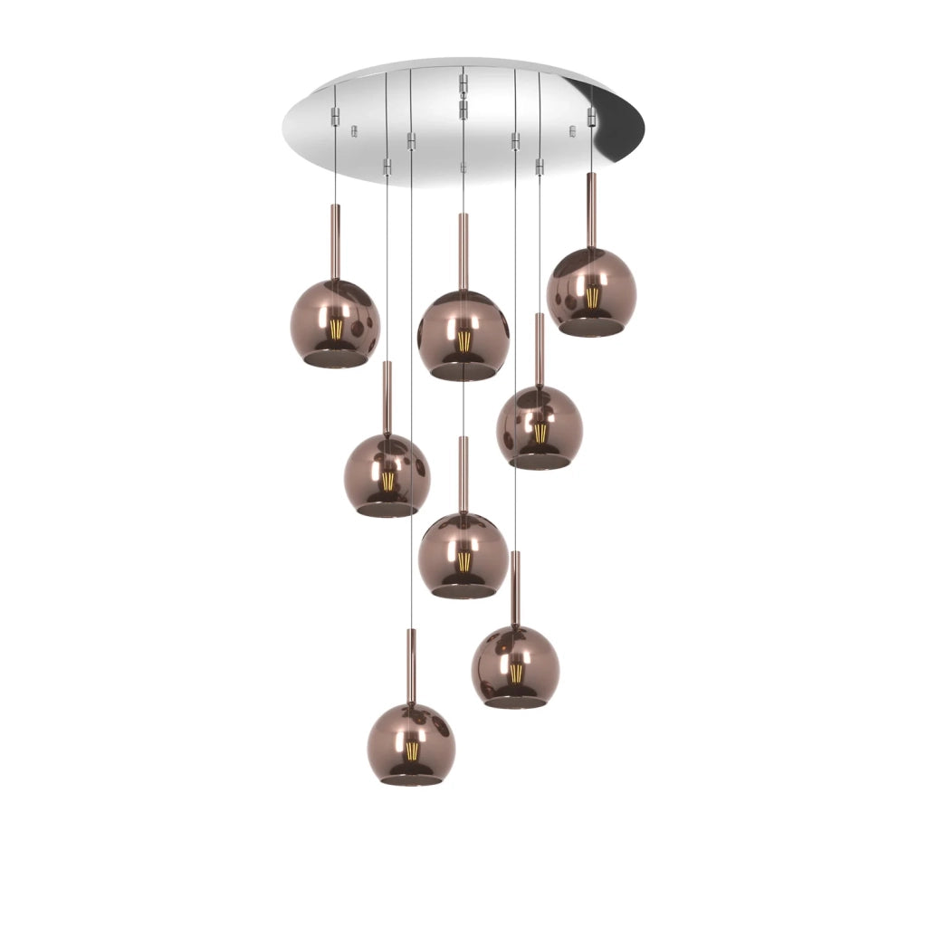 Lampadario Contemporaneo Future Metallo Cromo Vetro Rame 8 Luci E27