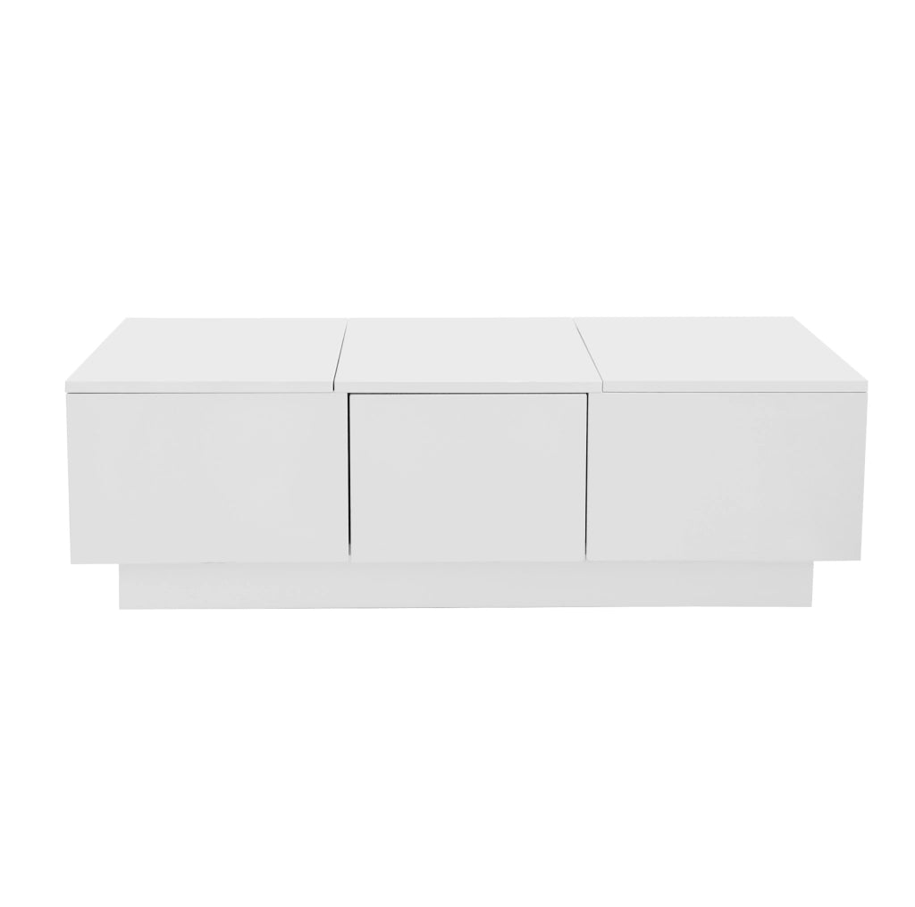 Tavolino da salotto con cassetti e vani contenitore 100x50x31 cm in truciolare bianco lucido