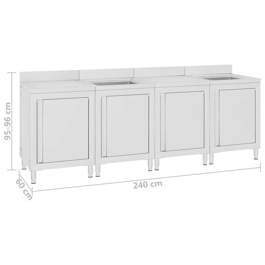 Lavello da cucina professionale 240 x 60 x 96 cm in acciaio inox 02_0000722