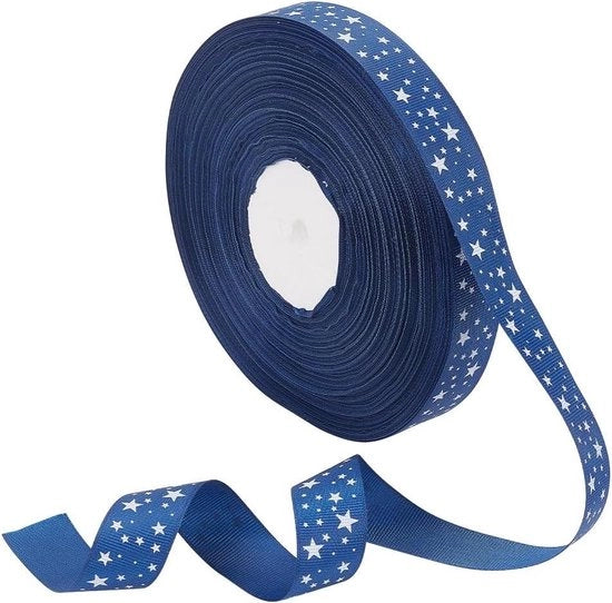 100 Yards Marine Blu Grosgrain Stampa a Stelle - Cucire su Lint Rand Trucco - Decorativo Cinturino di Abbigliamento - Accessori di Fai da Te per Artigianato