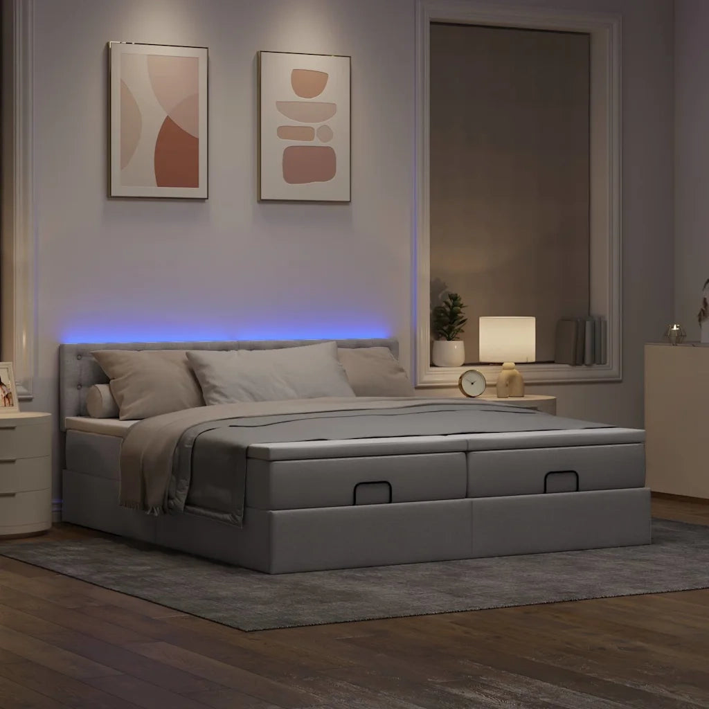 Struttura Letto Pouf con Materassi Tortora 160x200cm in Tessuto 3312882