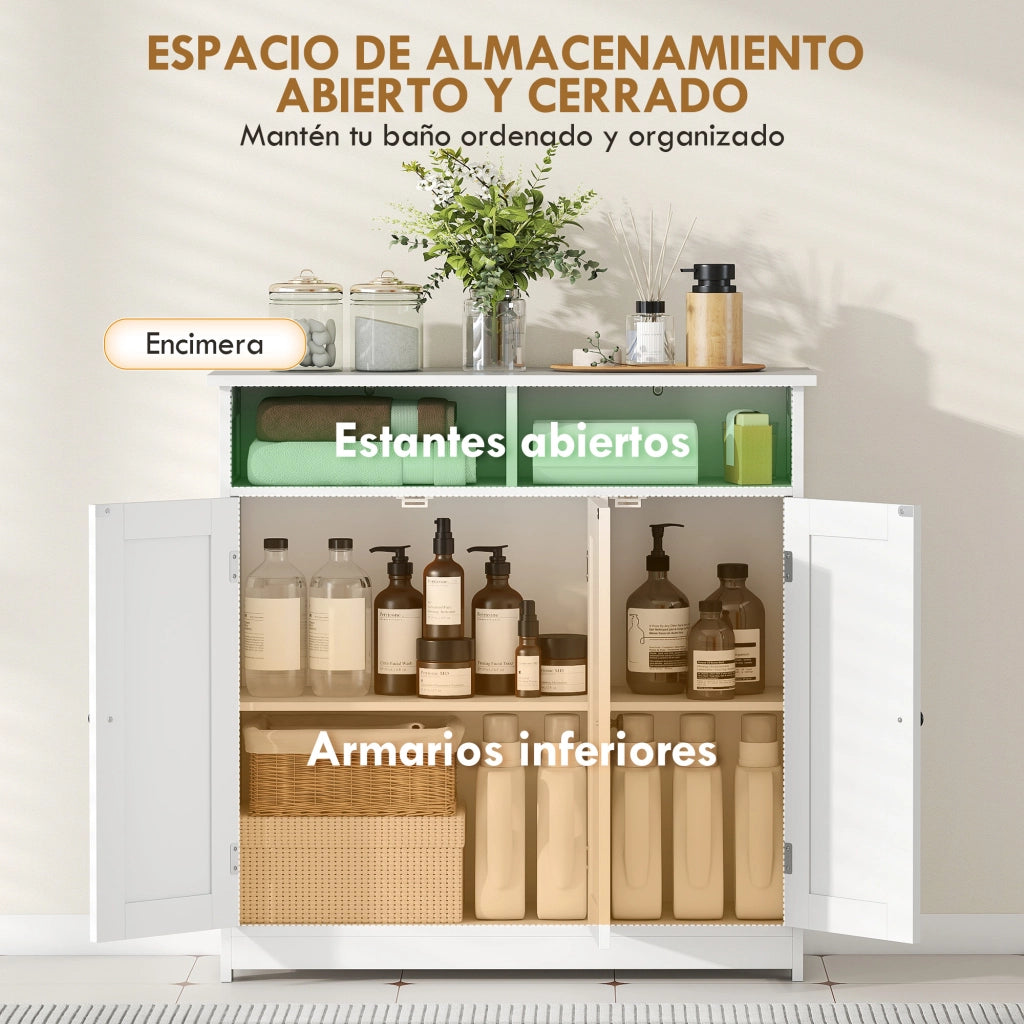 Armadio da Bagno Stretto con 3 Ante e 2 Compartimenti Aperti ¨C Zephmum ¨C Bianco 85x30x85 cm