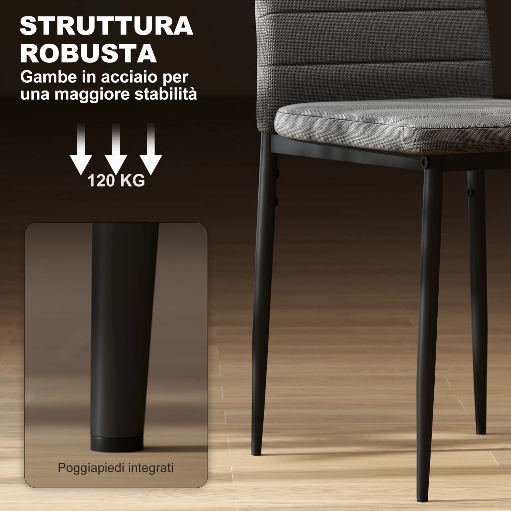 Set 6 Sedie Imbottite per Soggiorno 41x50x97 cm in Acciaio e Tessuto Grigio