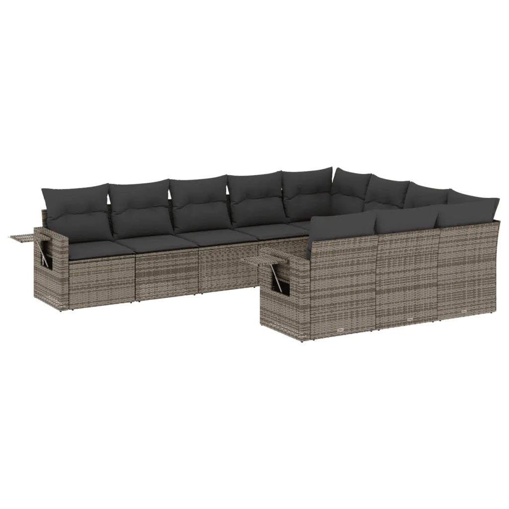 Set Divano da Giardino 10 pz con Cuscini Grigio in Polyrattan 3253027