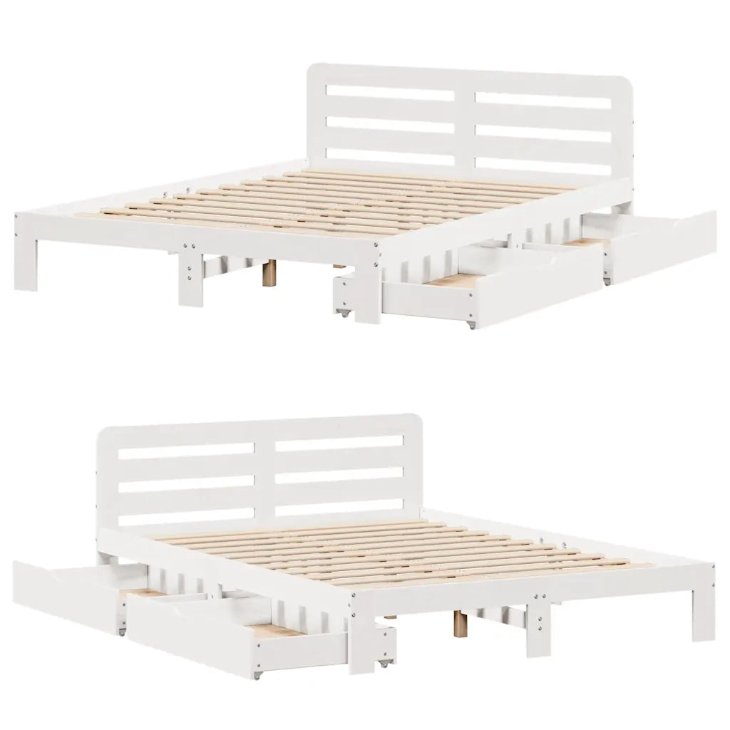 Letto matrimoniale | Letto per adulti | Giroletto senza Materasso Bianco 160x200 cm Legno Massello Pino