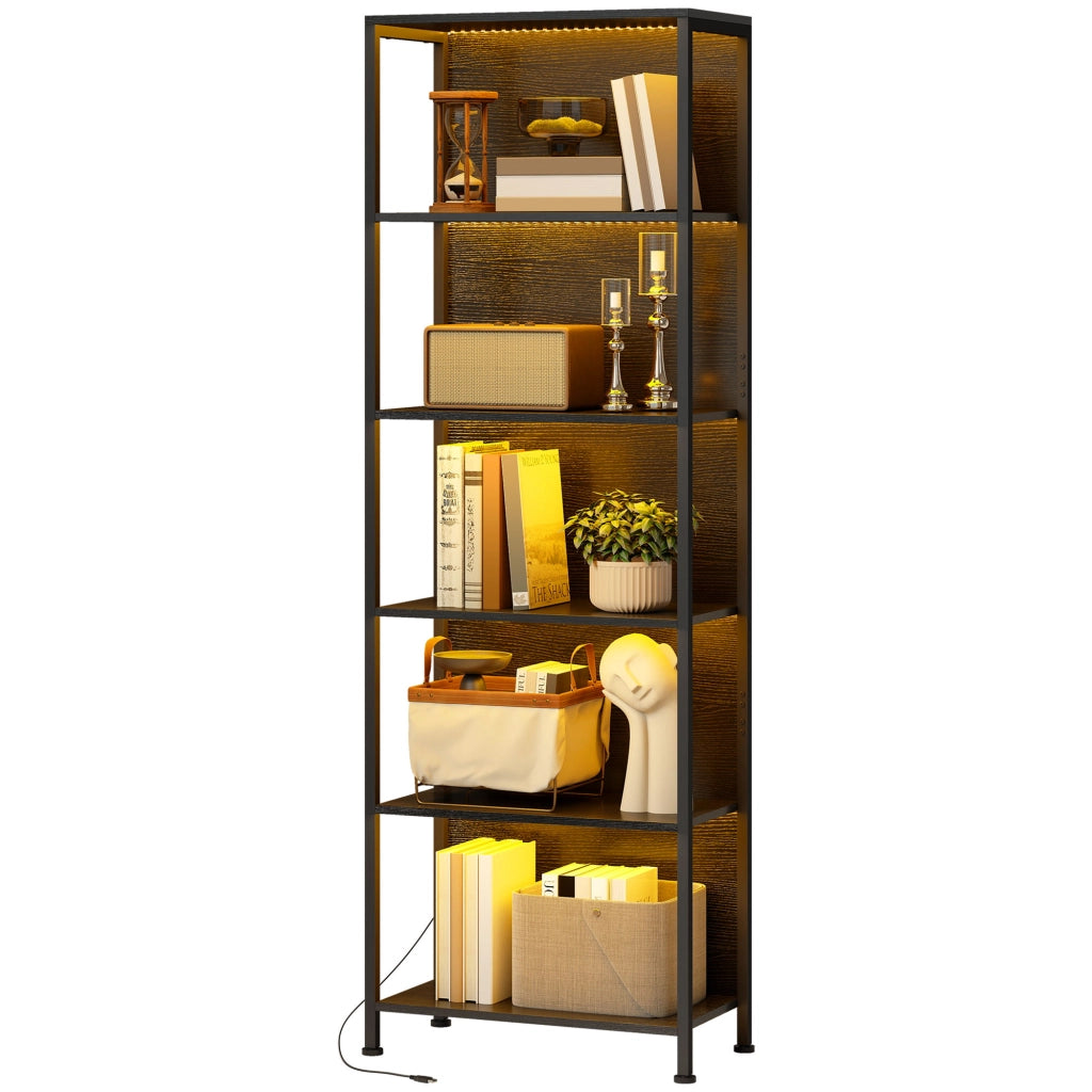 Libreria scaffale illuminazione LED 5 livelli ¨C zephmum ¨C 60x30x179 cm nero metallo