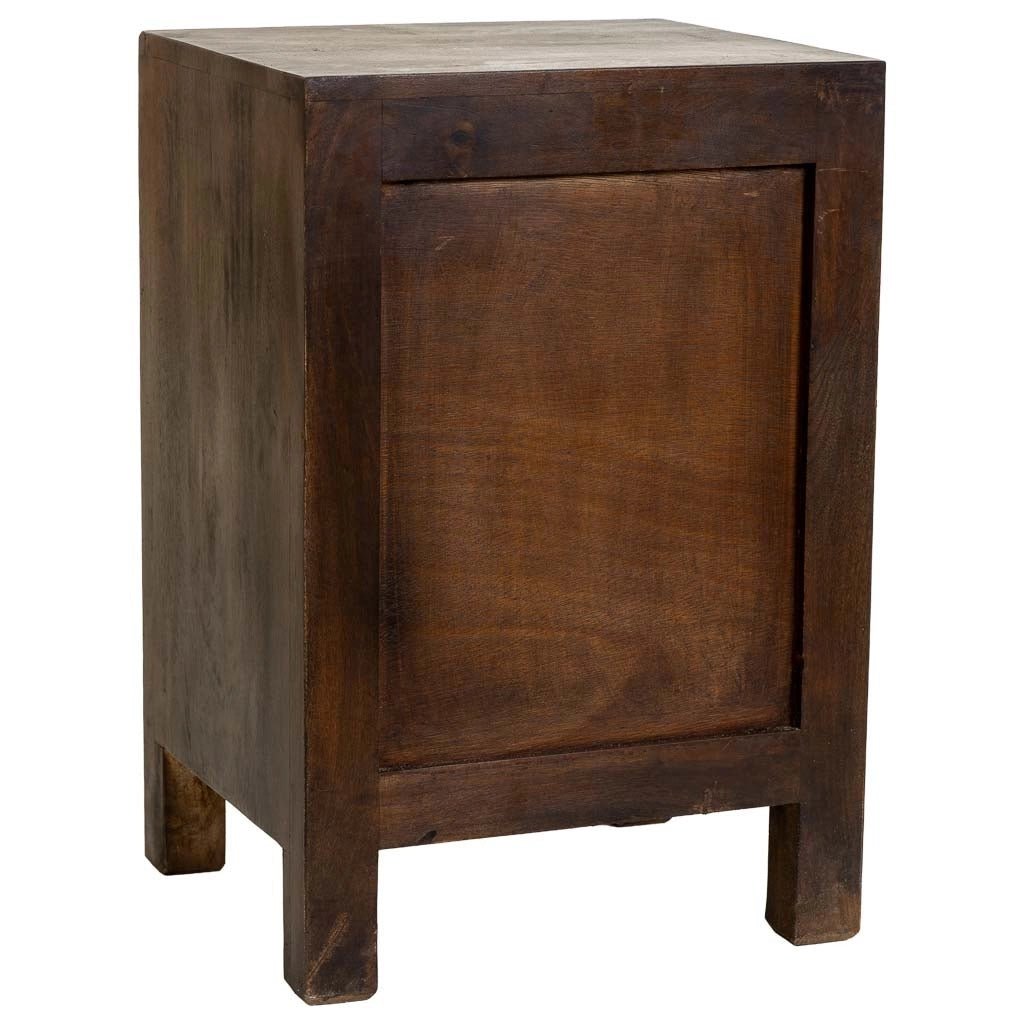 Comodino in legno marrone intagliato a mano 40x35x60h cm