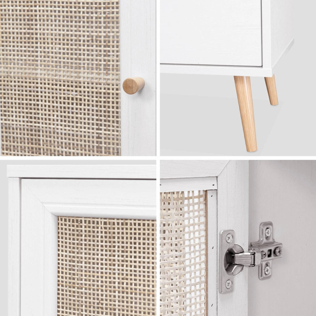 Credenza scandinava a 2 ante in canna, 150cm, bianco sporco