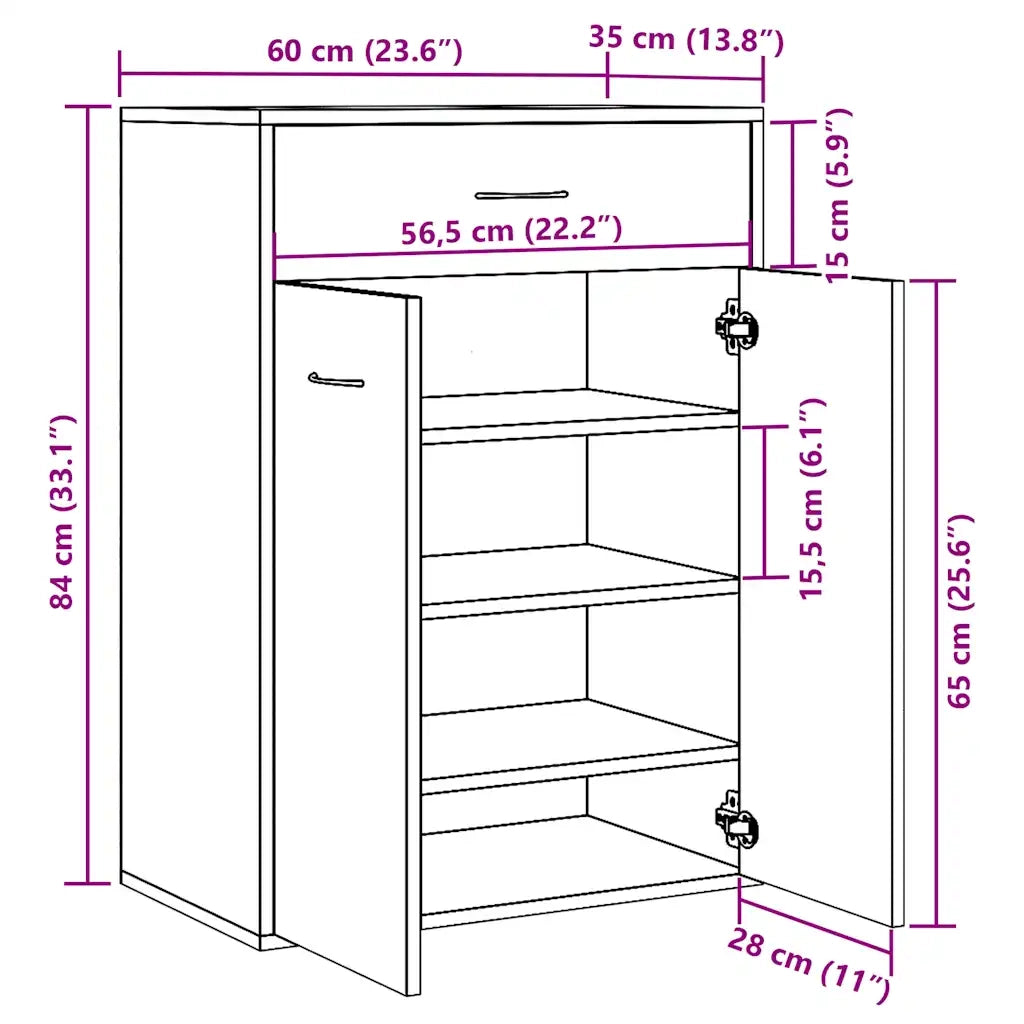 vidaXL Scarpiera Legno Antico 60x35x84 cm in Legno Multistrato