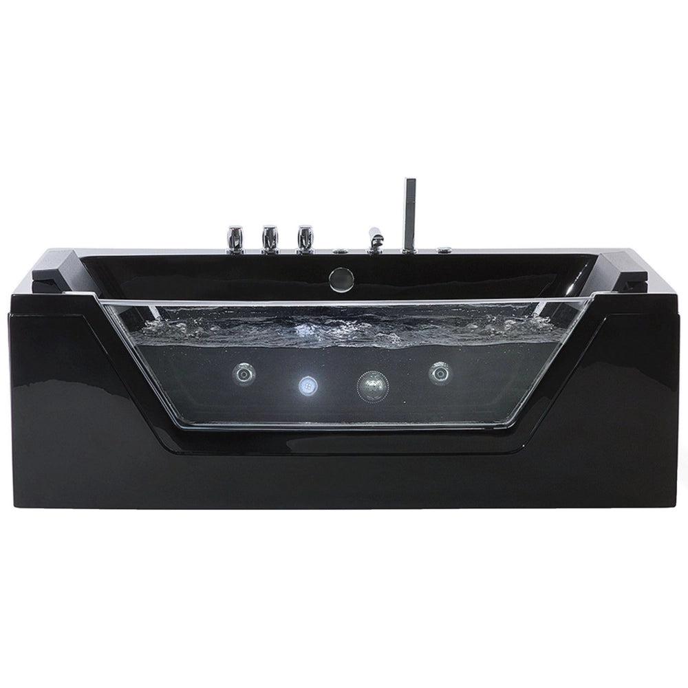 Massaggio Punti Bagno Nero Argento con LED Sanitario Acrilico e Vetro Singolo 174 x 79 cm