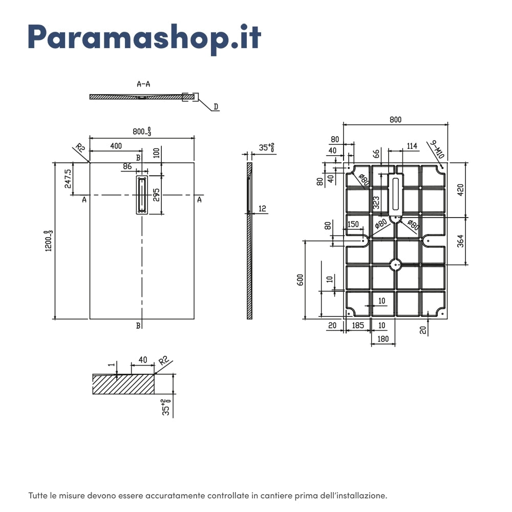 Piatto doccia 80x120 cm in marmoresina grigio effetto pietra | Merlera