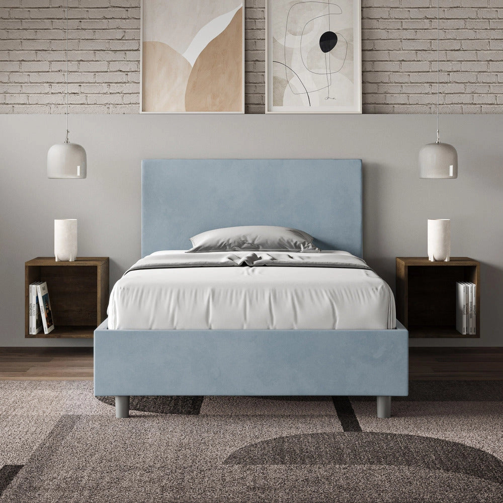 Letto Singolo 80x200 cm con Rete e Contenitore Adele Azzurro