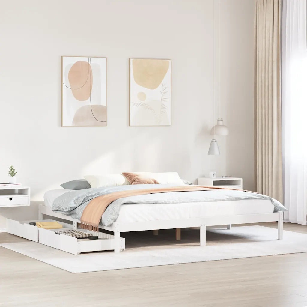 Letto senza Materasso-Struttura Letto Bianco 180x200 cm Legno Massello di Pino 162346