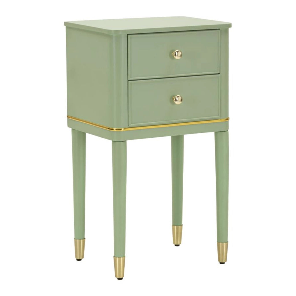 Comodino Camille in legno verde salvia con dettagli oro