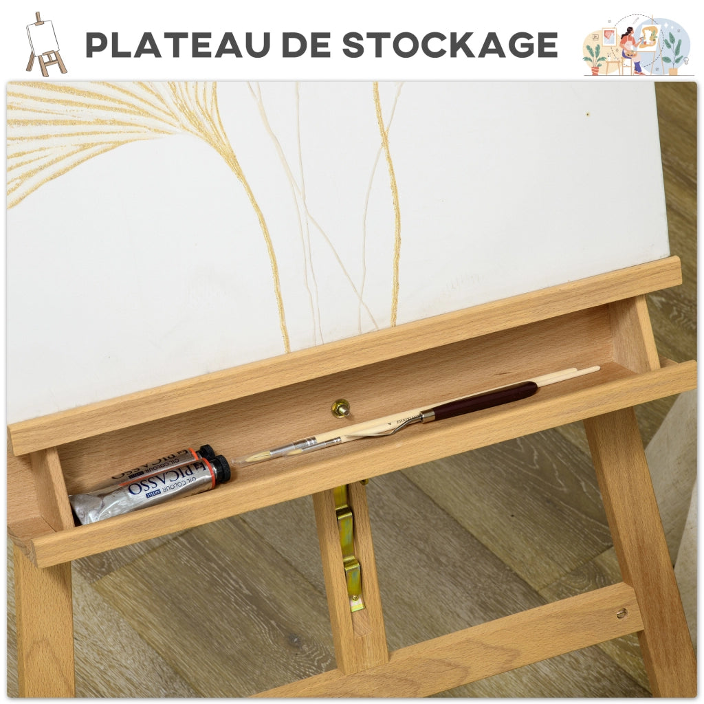 Cavalletto da Pittura Pieghevole Regolabile in Faggio ¨C zephmum ¨C Naturale 65x110x180-235 cm