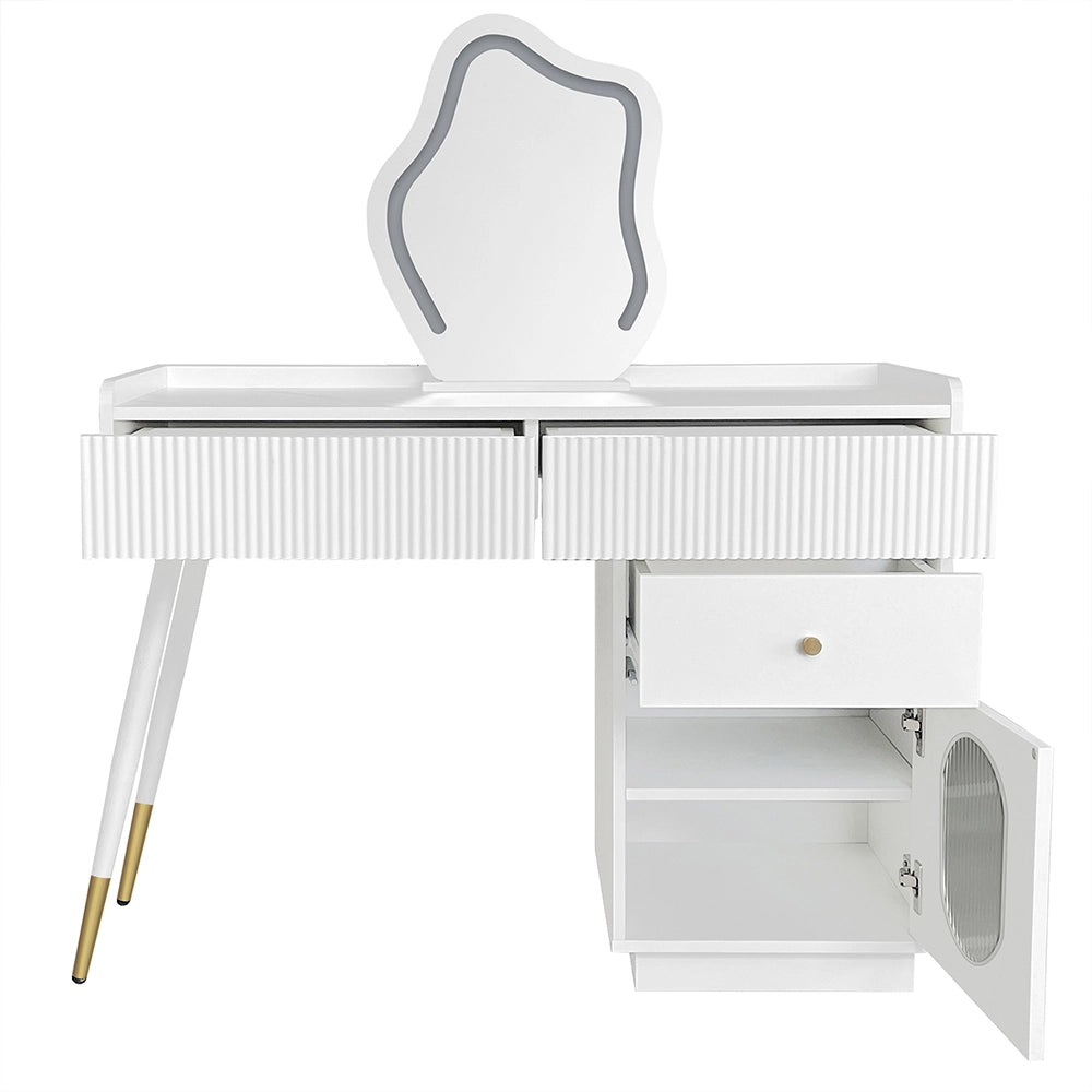 Tavolo trucco con specchio LED - Xylo - L100/H75/P40 cm - Bianco - Tre cassetti spaziosi