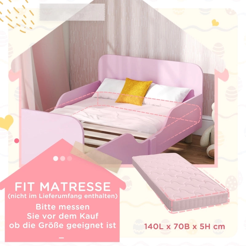Struttura letto per bambini, letto singolo per bambini, sponda di sicurezza, lettino per cameretta, MDF, senza materasso, rosa