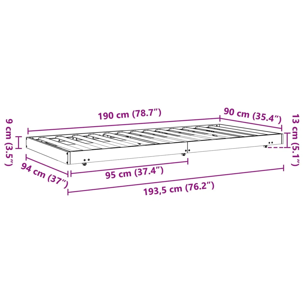 Letto singolo | Letto per adulti | Struttura del letto Marrone cerato 90 x 190 cm Pino massello