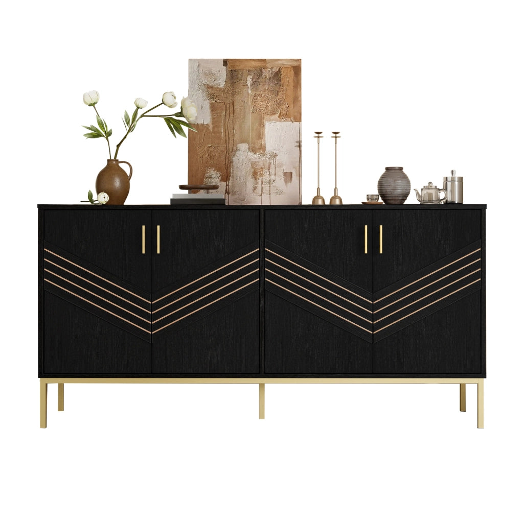 Credenza a 4 ante nera con ripiani regolabili, 160 cm