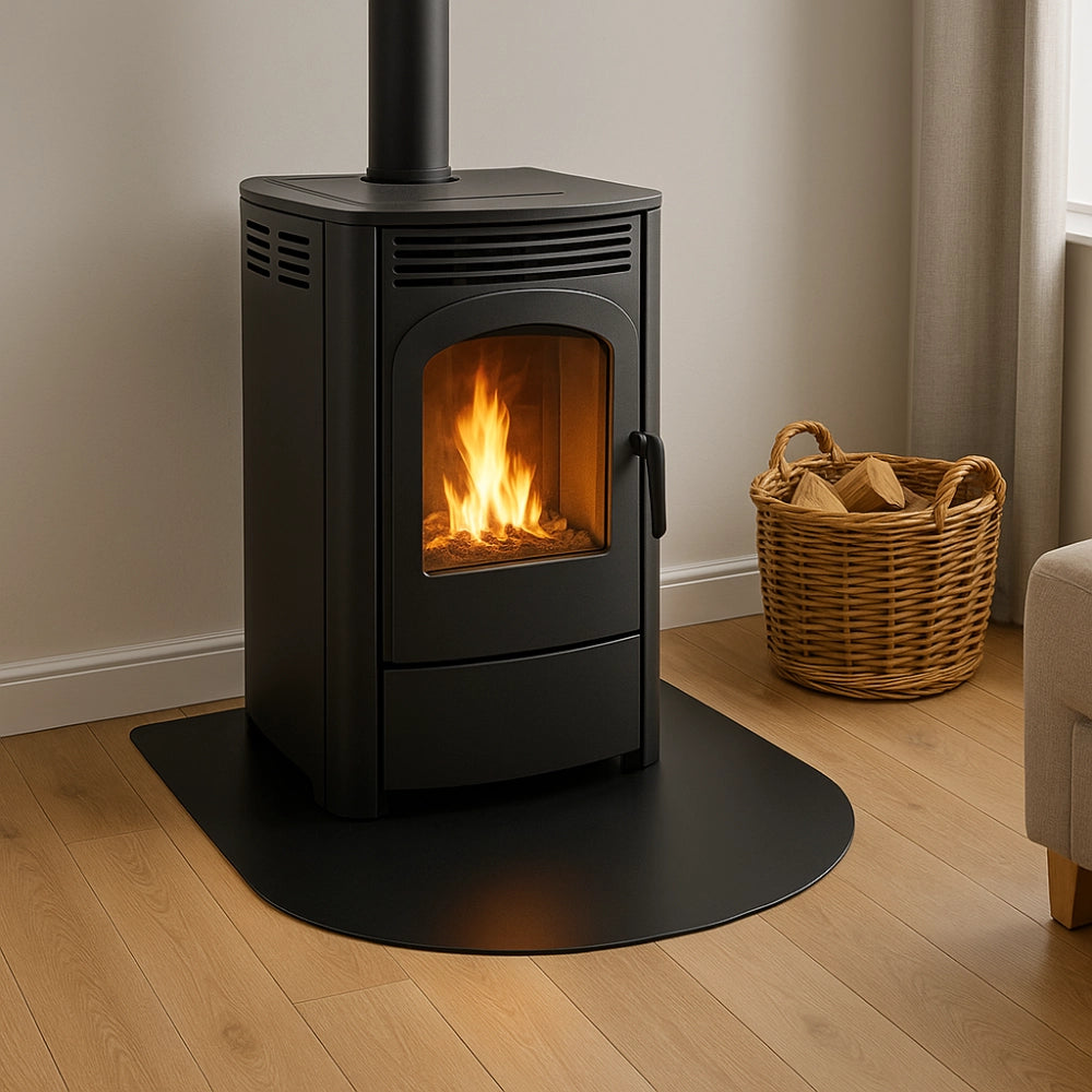 Pedana salva pavimento in lamiera stufa a pellet protezione cenere fuliggine *** misure 900 x 800 mm (tonda), confezi...