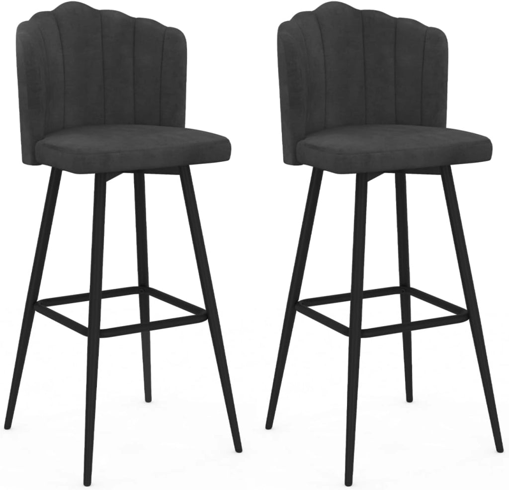 Set di 2 sgabelli a conchiglia ADELLA in velluto grigio antracite con gambe nere