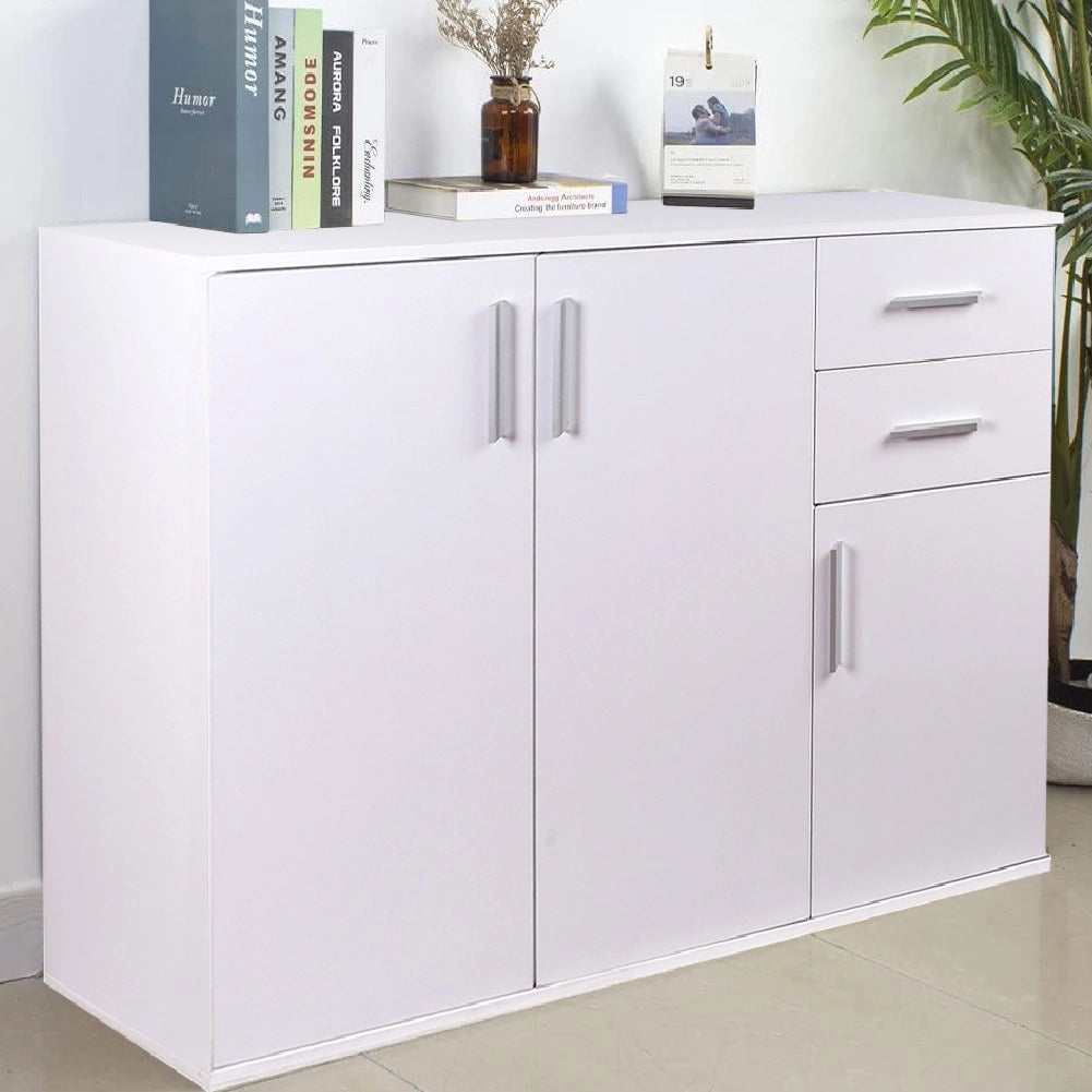 Mobile Cassettiera Moderna 3 Porte 2 Cassetti Design Minimal Bianco 120cm