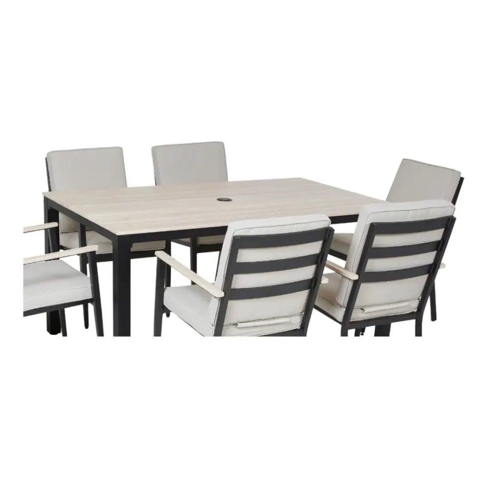 Salotto da giardino VARENA 6 posti in alluminio con tavolo da pranzo e sedie beige