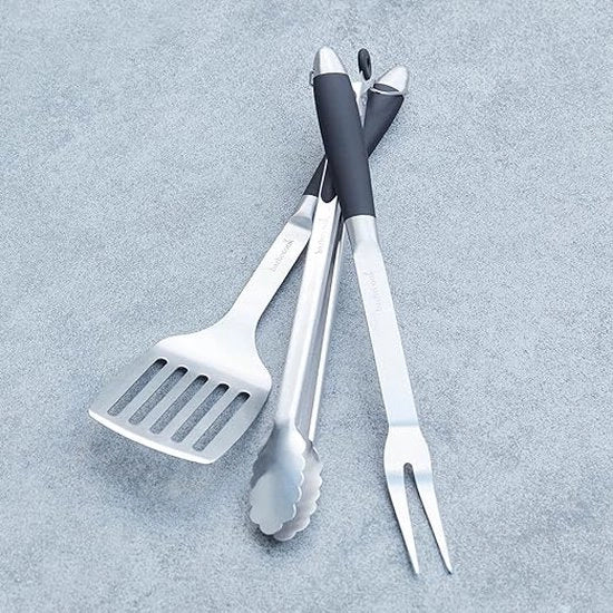Accessori per barbecue, acciaio inossidabile, set di benvenuto BBQ di alta qualità, con borsa portatile, set di strumenti per barbecue perfetto per uomini, con termometro per carne, regalo.