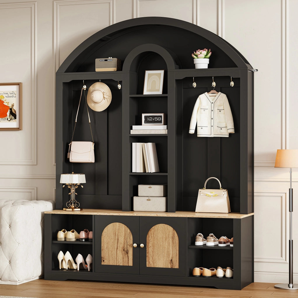 Mobile da ingresso per scarpe 150x40x195 cm in MDF nero， salvaspazio