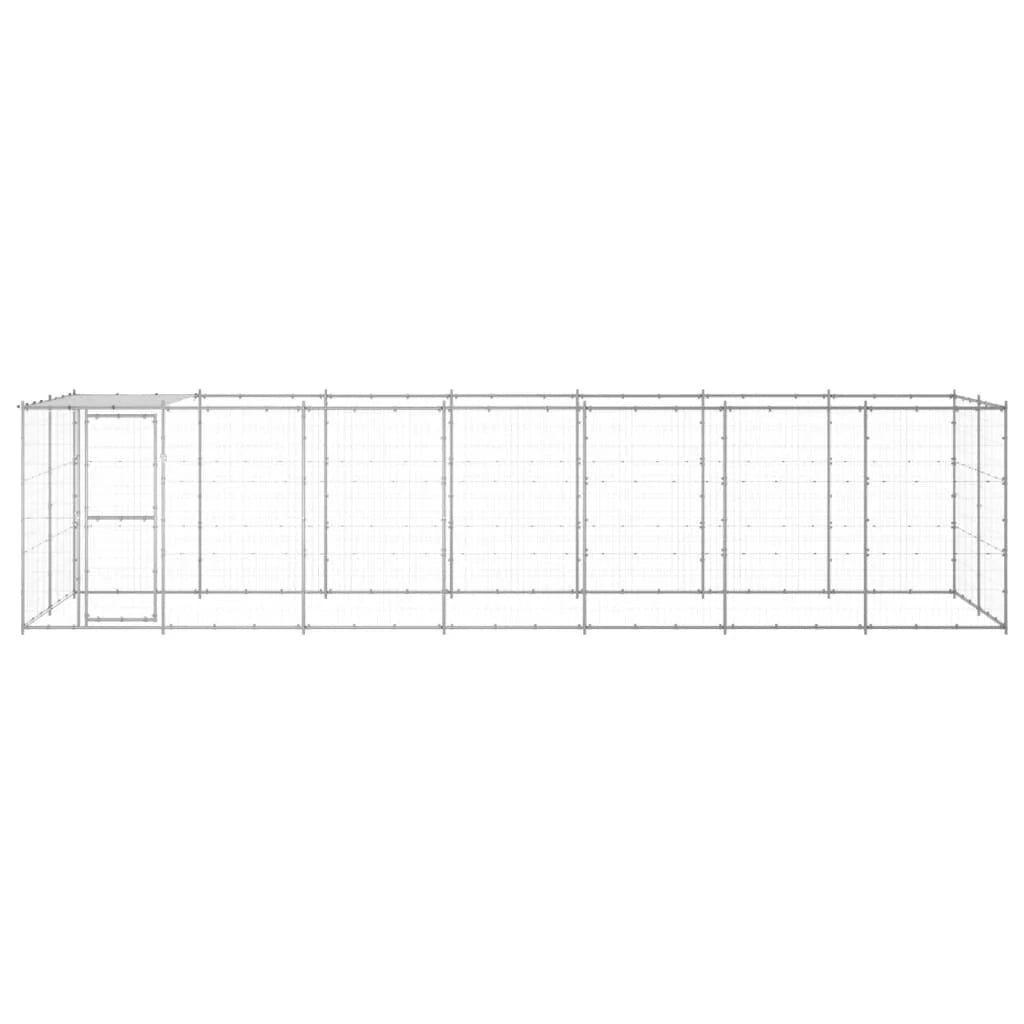 Recinto per animali da esterno per cani in acciaio zincato con tetto 16,94 m² 02_0000436