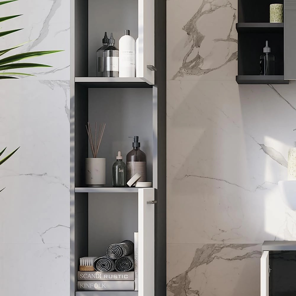 Mobile alto Ilias, Antracite/bianco, 30.2 x 190 cm con 2 porte