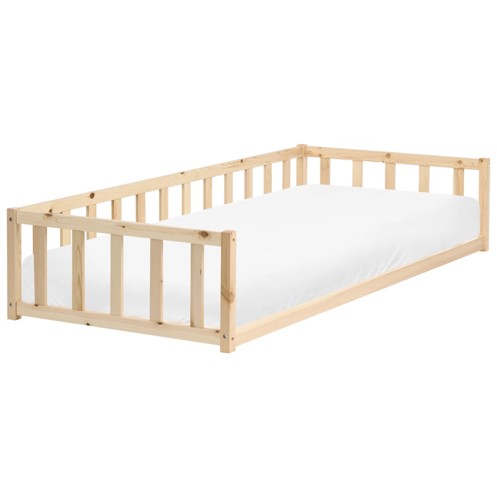 Letto a terra per bambini in legno di pino chiaro 90 x 200 cm con rete a doghe per bambini piccoli