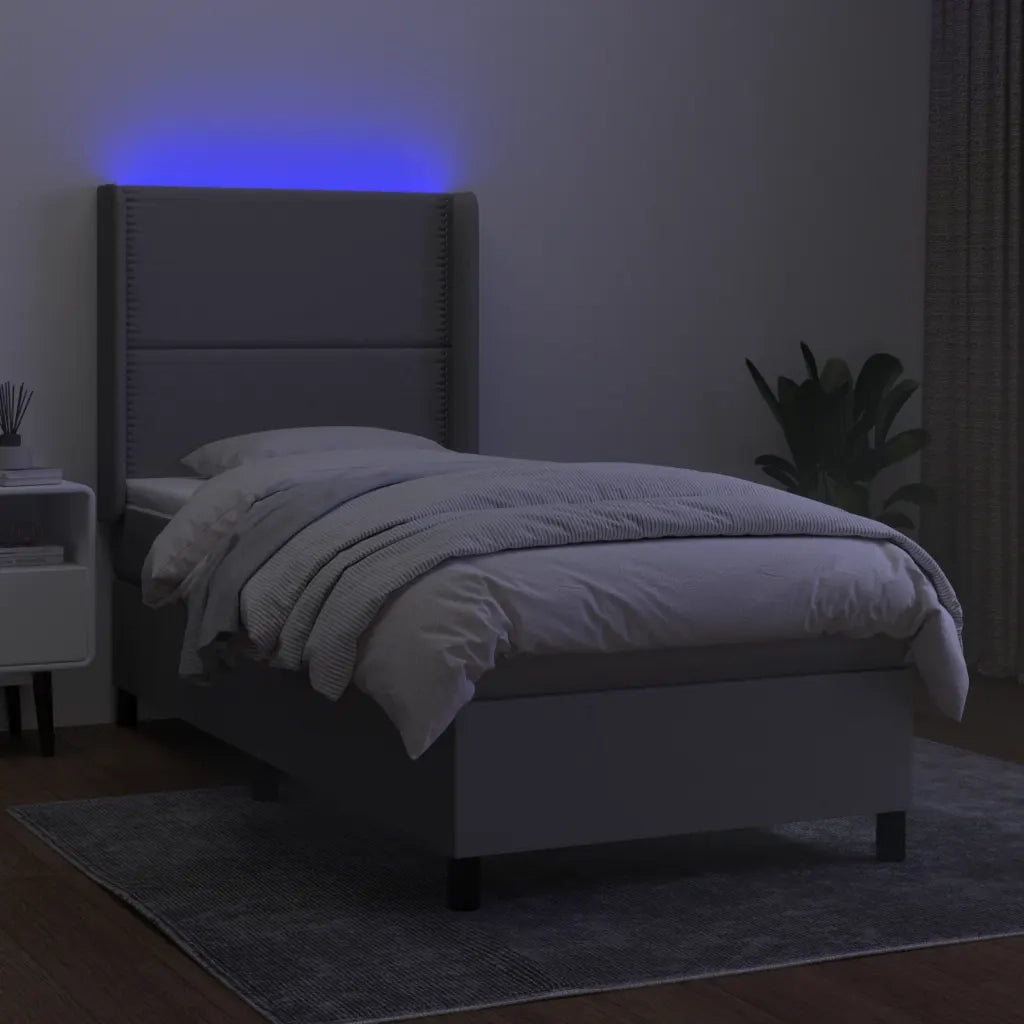 Letto a Molle Materasso e LED Grigio Chiaro 90x190 cm Tessuto 3138197