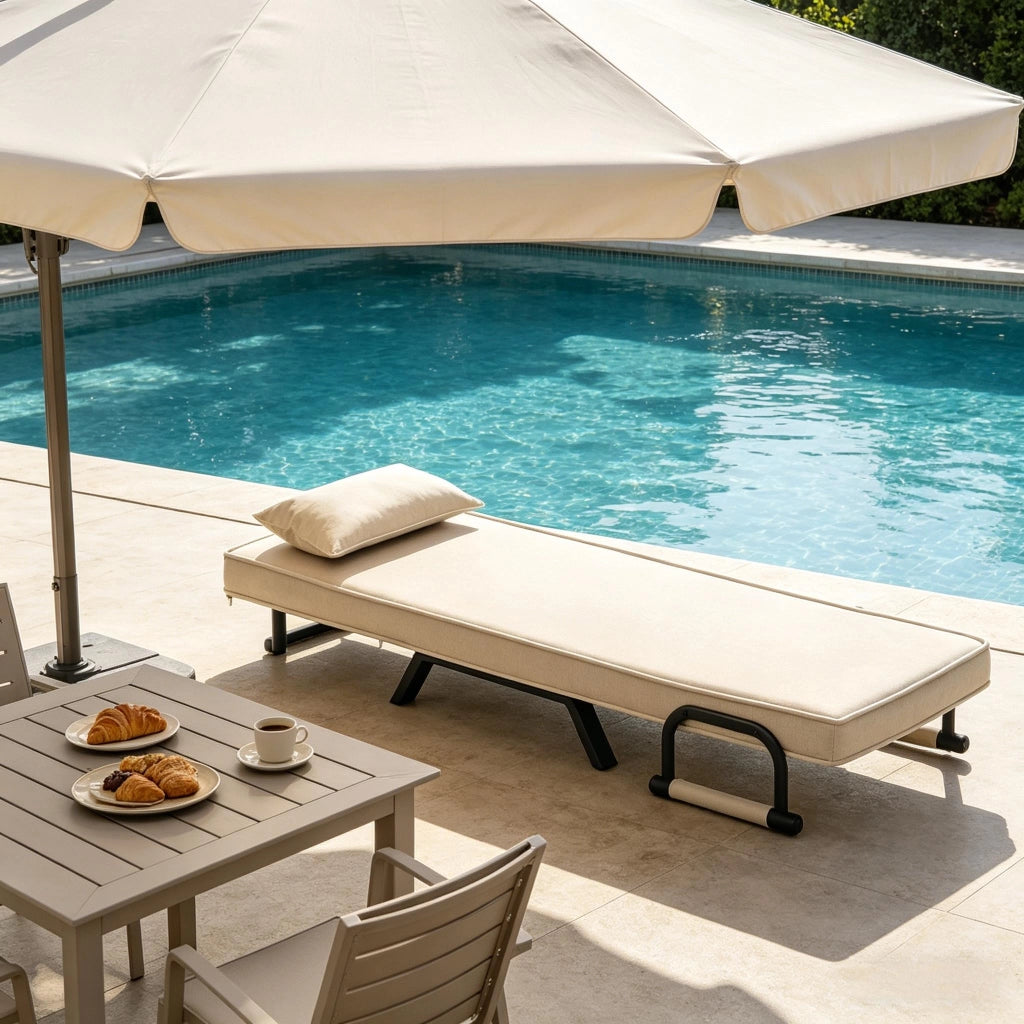 POLTRONA 3 in 1 pieghevole 65x78x75 cm Beige in lino e metallo
