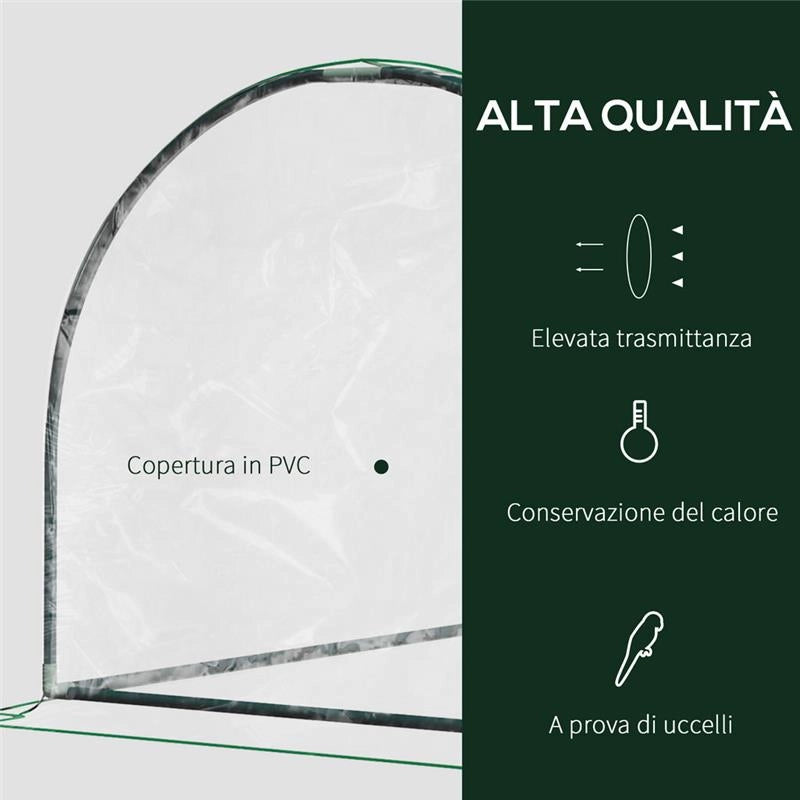 SERRA DA GIARDINO A TUNNEL IN ACCIAIO E CON COPERTURA IN PVC, 200X100X80 CM, TRASPARENTE E VERDE