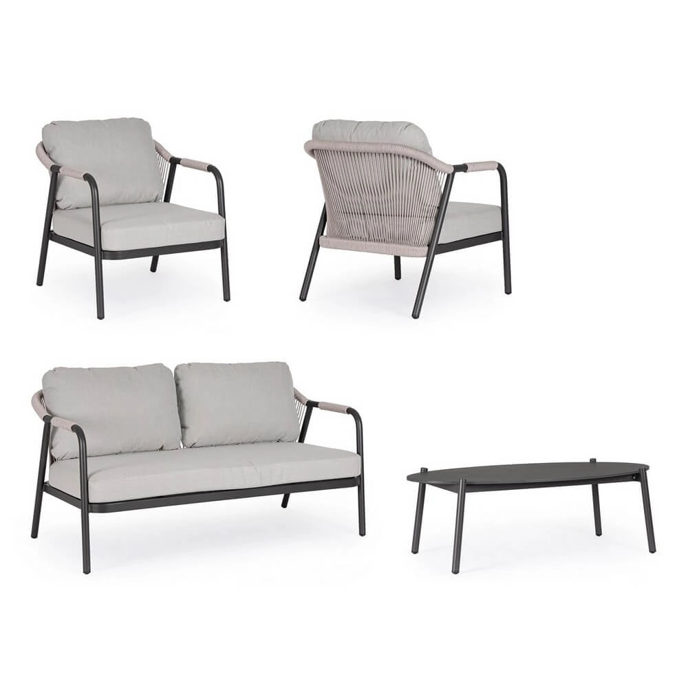 Set da 4 Salotto da Esterno in Alluminio con Cuscini e Corda - VERALIS