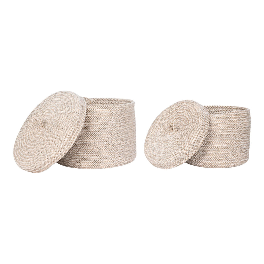Set di 2 Cesti Portaoggetti Sebal, Beige, Cotone, 18x18x14 cm