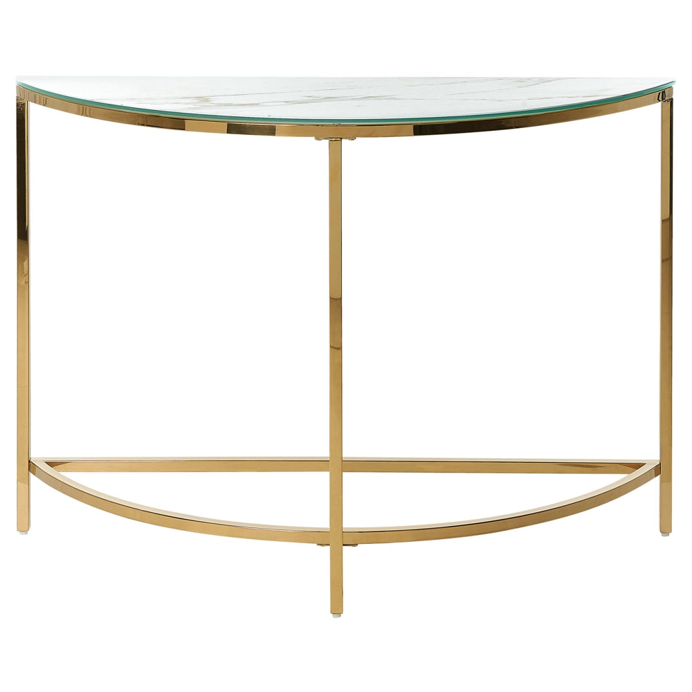 Consolle Bianco con Vetro Temperato dorato Acciaio Inossidabile 111 x 36 cm Mezza Luna Glam Modern Soggiorno Camera da Letto Corridoio
