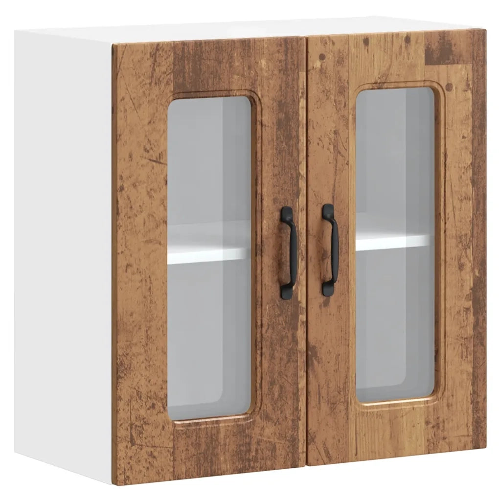 Pensile da cucina con anta in vetro vano contenitore 60 x 31 x 60 cm legno anticato 02_0050050