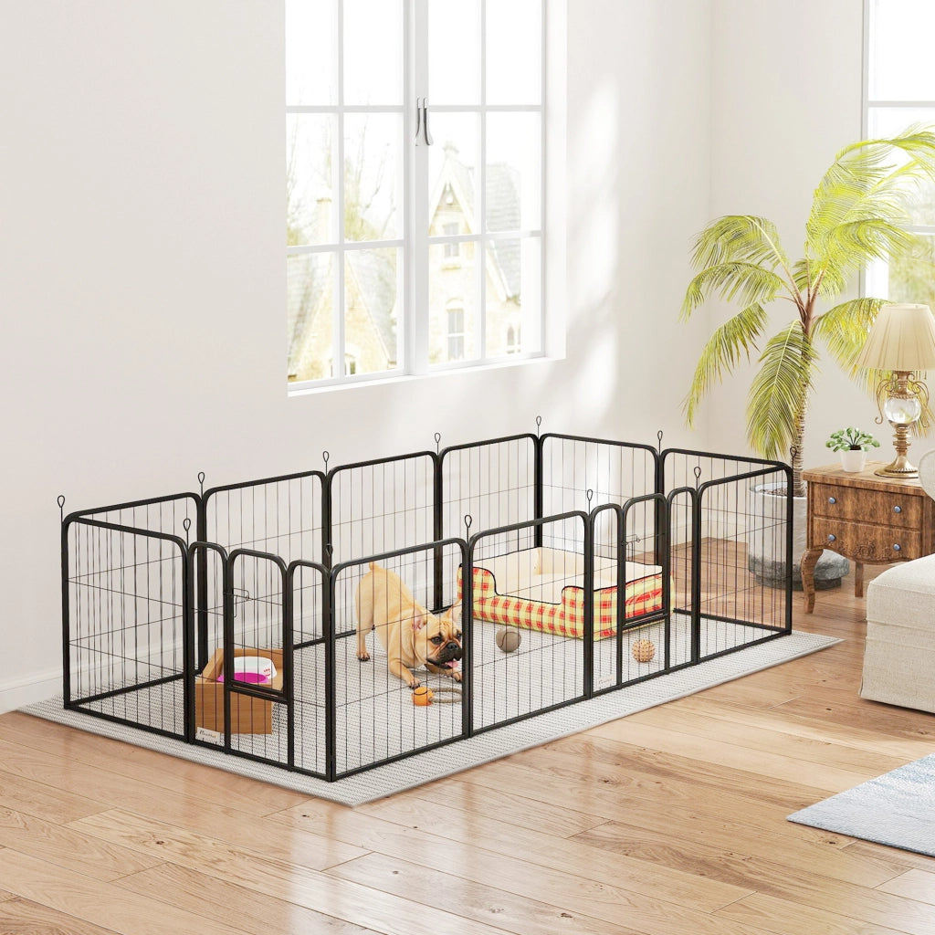 Recinto per cani 12 pannelli pieghevoli ¨C Xylo ¨C acciaio nero 60H cm 2 porte